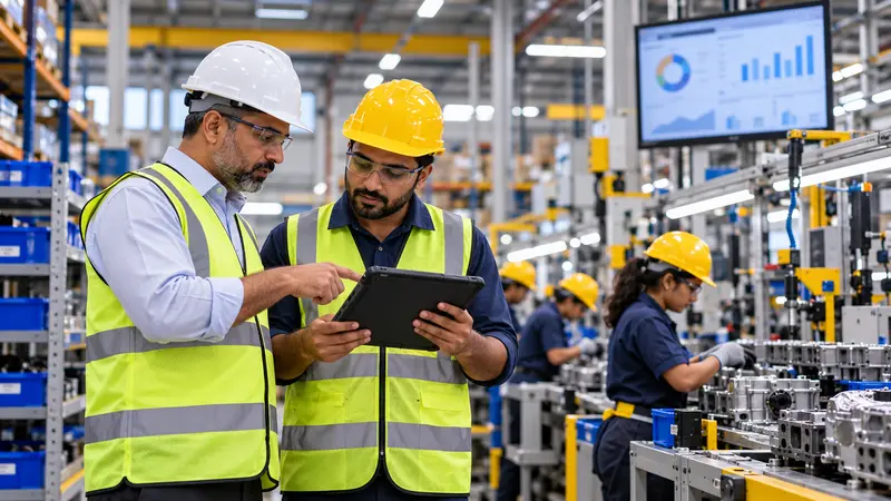Plant manager tracking production and inventory on the shop floor after an ERP transformation